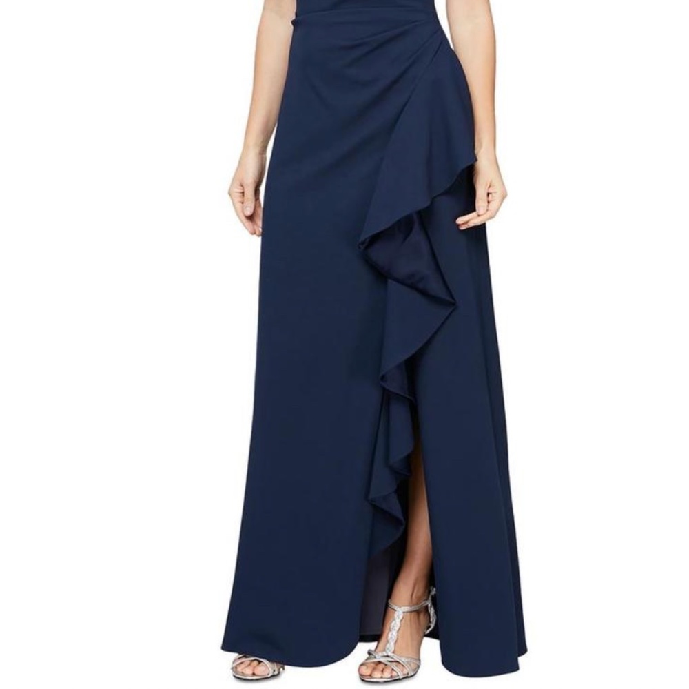 ALEX & EVE: CASCADE RUFFLE CREPE EVENING DRESS (NWT) - Picture 4 of 4